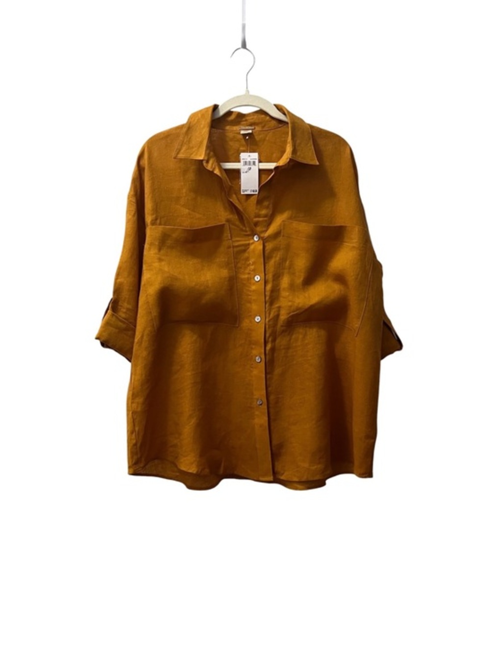 MAGASCHONI new with tags 100% linen marigold button up long sleeve blouse, SP